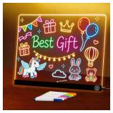 LED Note Board with Colors, 11.8\"X9.4\" Led Drawing Board Acrylic Dry Erase Board with Light 7 Colors Message Writing Board Night Light with 7 Markers for Home/Office/Christmas Decor - Retail: $17