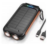 Solar Charger Power Bank, 38800mAh Portable Phone Charger with 1 Type-C & 2 USB-A Ports Built-in Dual LED Flashlight, 15W Fast Charging Waterproof Solar Panel Charger - Retail:
