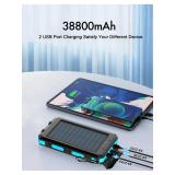 Solar Charger, 38800mAh Solar Power Bank, Waterproof External Backup Battery Power Pack with USB C Input/Output/LED Flashlights Compatible with iPhone, Samsung, iPad, Suitable for Outdoor, Camping - R