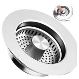 3-in-1 Kitchen Sink Drain Strainer & Stopper with Basket, Stainless Steel Drain Plug Cover Catcher for Food Waste - Sink Accessories for Home or Kitchen Sink Shroom Fit US Standard 3-1/2