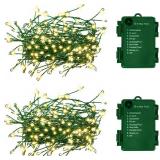 ONLY ONE FairyGlim Outdoor Fairy Lights Battery Operated,20Ft 200LED Green Copper Wire Cluster Lights with Timer,Twinkle Firecracker String Lights, Mini Lights for Christmas Tree Wreath,Warm White,2 P