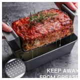HONGBAKE Meatloaf Pan with Drain Tray, 9 x 5 Inches Loaf Pans with Insert, Nonstick Meat Loaf for Baking, Reduce the Fat and Kick Up the Flavor, Grey - Retail: $15