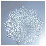Snowkingdom 12 Pack of Silver Placemats Metallic Vinyl Dinning Table Mats, Round Flower Charger Plates Decoration Bulk for Winter Holiday Christmas Thanksgiving Party - Retail: $24