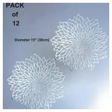 Snowkingdom 12 Pack of Silver Placemats Metallic Vinyl Dinning Table Mats, Round Flower Charger Plates Decoration Bulk for Winter Holiday Christmas Thanksgiving Party - Retail: $24
