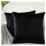 Encasa XO Velvet Throw Pillow Covers 24x24 in (60x60 cm) - Black - No Inserts, Pack of 2 Cases | Solid Plain Dyed Soft & Smooth, Square Decorative Cushion Covers for Living & Bedroom - Retail: $16