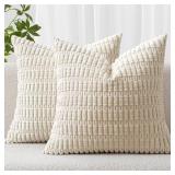 MIULEE Pack of 2 Corduroy Decorative Euro Sham Throw Pillow Covers 24x24 Inch Soft Boho Striped Pillow Covers Modern Farmhouse Home Decor for Sofa Living Room Couch Bed Cream White - Retail: $24