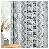 XiDi Grey Blackout Curtains for Living Room 63 Inch Length 2 Panels Modern Farmhouse Geometric Stripe Patterned Printed 100% Black Out Curtain for Bedroom Rustic Country Grommet Window Drapes 52Wx63L 