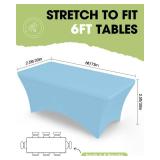 Pureegg Spandex Tablecloth 6ft - 2 Pack, Fitted and Tight Cloth for Rectangle Table, Wrinkle-Free and Stretch Table Cover for Party, Wedding, Banquet and Birthday, Blue Mist - Retail: $20