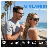 AMZISH AI Smart Glasses with Camera, 8MP HD Camera Glasses, 1080P Video Recording Sunglasses, Real Time Translation, Voice Assistant, Open-Ear Audio for Travel, Meetings & Vlogging