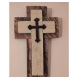 Rustic Wood Wall Cross with Metal Accent