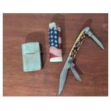 Maxim Pocket Knife and 2 Lighters