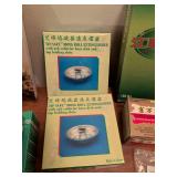 Wood box fat chaser book tip safe moxie roll extinguisher with Ash collector base dish and top holding slots, soothing herbal balm for burns pain relieving medicated plaster large pain relief patches