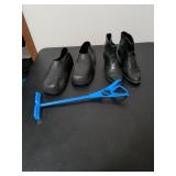 Black Leather Ankle Boots Collection with Blue Boot Stand