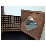 Wooden miniature knick knack shelf and mirror with wood frame