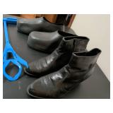 Black Leather Ankle Boots Collection with Blue Boot Stand