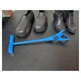 Black Leather Ankle Boots Collection with Blue Boot Stand