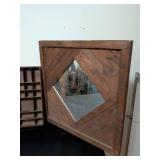 Wooden miniature knick knack shelf and mirror with wood frame
