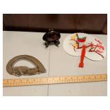 Japanese Collectibles Set - Agate Slice, Fan & Lacquer Stand