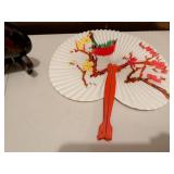 Japanese Collectibles Set - Agate Slice, Fan & Lacquer Stand