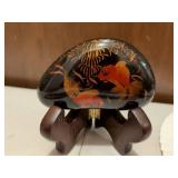 Japanese Collectibles Set - Agate Slice, Fan & Lacquer Stand