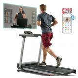 Sunny Health & Fitness 20  Wide Foldable Auto Incline Treadmill  Quiet Brushless Motor  300 LB Capacity w Smart Bluetooth & FREE SunnyFitÂ® App- SF-T723030