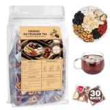 Kidney Tea Formula Ginseng Six Treasure Tea, Ginseng & Mulberry Herbal Tea, Kidney Cleanse Detox & Repair, Traditional Chinese Herbal Tea Bags, Five Treasures Teas For Men Women (30 Bags/1 Pack)