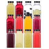 12 Pack 8 oz Glass Juice Bottles with Black Lids & Labels, Reusable Travel Juice Storage Containers, Clear Glass Drink Jars for Juicing, Water, Ginger, Wellness Shots - Leakproof, Dishwasher Safe