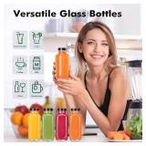 12 Pack 8 oz Glass Juice Bottles with Black Lids & Labels, Reusable Travel Juice Storage Containers, Clear Glass Drink Jars for Juicing, Water, Ginger, Wellness Shots - Leakproof, Dishwasher Safe