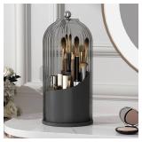 Makeup Brush Holder with Lid 360 Rotating Clear Dustproof Make Up Organizers for Vanity Bathroom Countertop, Black - Retail: $24