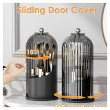 Makeup Brush Holder with Lid 360 Rotating Clear Dustproof Make Up Organizers for Vanity Bathroom Countertop, Black - Retail: $24