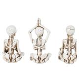 Newman House Studio Halloween Skeleton Decor - Realistic Meditating Skeleton Statues, Set of 3, 2*1.5*3.75 in Resin Indoor Zen Skull Decor