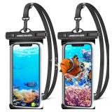UNBREAKcable Waterproof Phone Pouch-2 Pack IPX8 Waterproof Phone Case for iPhone 16 15 14 13 12 11 Pro Max & Samsung S25 S24 S23-Dry Bag & Travel Essentials for Beach, Pool, Kayak & Cruise-7 Black - R