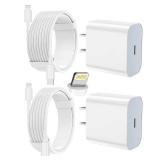 iPhone Charger Fast Charging 2 Pack Type C Wall Charger Block with 2 Pack [6FT&10FT] Long USB C to Lightning Cable for iPhone 14/13/12/12 Pro Max/11/Xs Max/XR/X, AirPods Pro - Retail: $10