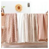 Happy Flute 4Set Muslin Swaddle Blankets Ultra Soft Baby Blanket for Newborns, Receiving Blankets for Baby Girls & Boys Baby Essentials 0-3 Years,40x40inches (Flower)