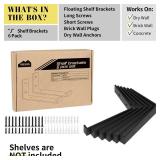 Shelf Bracket, Heavy Duty Floating Shelf Brackets 10-Inch Long, 6-Pack Brackets for Shelves, Black Coated J Shape Metal Wall Shelf Support Brackets with 1/5-Inch Thick and 160 lb. Load Capacity - Reta