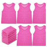 12 Pcs Soccer Pinnies Pennies Jersey Scrimmage Vest Sports Practice Jersey Mesh Basketball Vest for Youth Adult Kids(Small, Pink) - Retail: $23