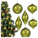 6 Pcs Green Glass Christmas Ornaments, Mercury Vintage Christmas Ball Ornaments Hanging Hand Blown Glass Balls for Xmas Tree Home Wedding Birthday Holiday Party Decor, 2.36 Inch - Retail: $20