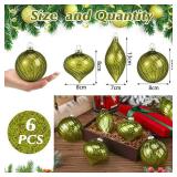 6 Pcs Green Glass Christmas Ornaments, Mercury Vintage Christmas Ball Ornaments Hanging Hand Blown Glass Balls for Xmas Tree Home Wedding Birthday Holiday Party Decor, 2.36 Inch - Retail: $20