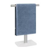 Hand Towel Holder, T-Shape Hand Towel Stand for Bathroom, Hand Towel Rack Bar Standing for Vanity Kitchen Countertop, 304 Stainless Steel (Marble Base, Brushed) - Retail: $18