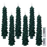 6 Pcs LED Christmas Tree Flameless Taper Candles Real Wax Battery Operated Candlestick Lights with 3D Flame and Remote Timer Window Fireplace(Green, Christmas Tree) - Retail: $28