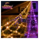 Halloween Decorations Outdoor Spider Web Lights with Glowing Spider - 2 Colors Remote Control Timer Plug in Giant Halloween Decor Cobwebs - 11 Modes Lighting Waterproof Yard Garden Party Decorations -
