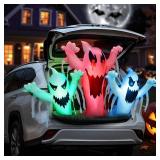 Trunk or Treat Car Decorations Kit Inflatable Ghost, Halloween Trunk or Treat Car Decorations, Halloween Inflatables Outdoor Decoration, Blow up Yard Decoration Inflatable Ghost with Built-in LEDs - R