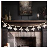 7.2 FT Halloween Garland Ghost Decorations, Adjustable Hanging Cute Ghost Garland Mantel Decor, Handmade Wooden Beads Halloween Banner for Fireplace Home Room Indoor Outdoor Office Wall Party Supplies