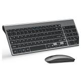 Wireless Keyboard and Mouse Ultra Slim Combo, TopMate 2.4G Silent Compact USB 2400DPI Mouse and Scissor Switch Keyboard Set with Cover, Batteries Included, for PC/Laptop/Windows/Mac - Gray Black - Ret