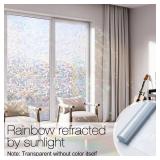 Window Privacy Film Rainbow Film Decorative Window Sticker, 3D Static Stained Glass Cling Tint for Home Heat Control Non-Adhesive, 17.5 x 78.7 inches - Retail: $9