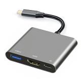 USB C to HDMI Multiport Adapter with Charging Port, HDMI to USB C Hub Adapter for Monitor to Laptop, USB-C to USB 3.0 Adapter 10Gbps, USB-C HDMI Adapter 4K Converter for Mac iPad pro MacBook Chromeboo