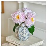 Vintage Blue Ceramic Vase, Small Blue and White Porcelain Decorative Flower Vase for Centerpiece Living Room Table Shelf, Chinoiserie French Country Decor - Retail: $26