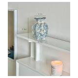 Vintage Blue Ceramic Vase, Small Blue and White Porcelain Decorative Flower Vase for Centerpiece Living Room Table Shelf, Chinoiserie French Country Decor - Retail: $26