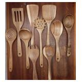 Wooden Spoons for Cooking, 10PCS Natural Acacia Wood Kitchen Utensils Set, Wooden Utensil Set for Nonstick Cookware, Smooth Finish, Sturdy & Durable - Retail: $28