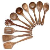 Wooden Spoons for Cooking, 10PCS Natural Acacia Wood Kitchen Utensils Set, Wooden Utensil Set for Nonstick Cookware, Smooth Finish, Sturdy & Durable - Retail: $28
